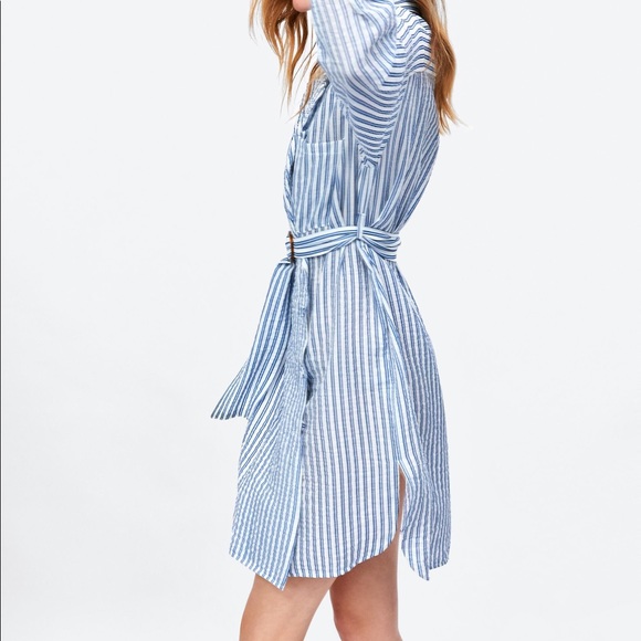 New Zara Stripe Button Belted Shirt 